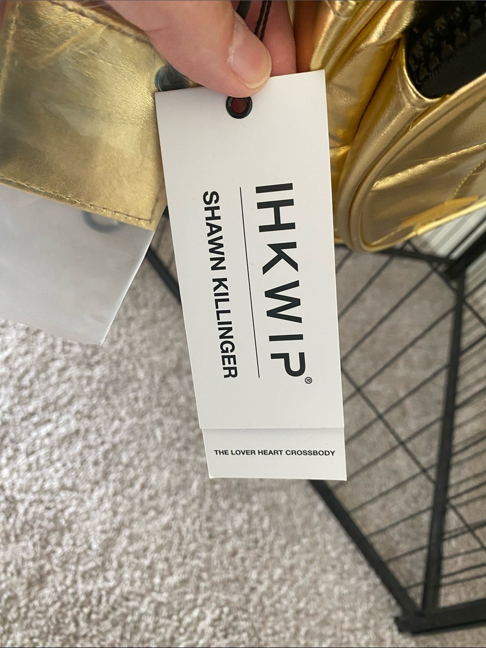 NWT IHKWIP x Shawn Killinger Gold Foil Quilted Heart Crossbody Bag - Picture 2 of 4